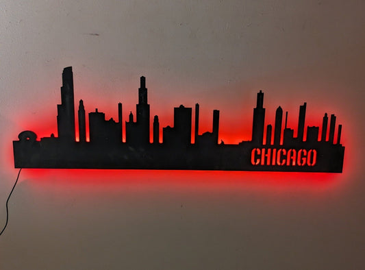 Chicago LED Skyline Sign, Chicago Wood Sign, Chicago LED Sign, Chicago Skyline Wall Art, Chicago Gift, wall decoration, Custom Sign - TitanOakDecor