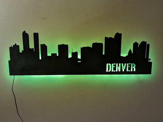 Denver Skyline LED Sign, Denver Wood Sign, Denver Sign, Denver Skyline Wall Art, Denver Gift, LED decoration, Custom Sign, Mile High City - TitanOakDecor