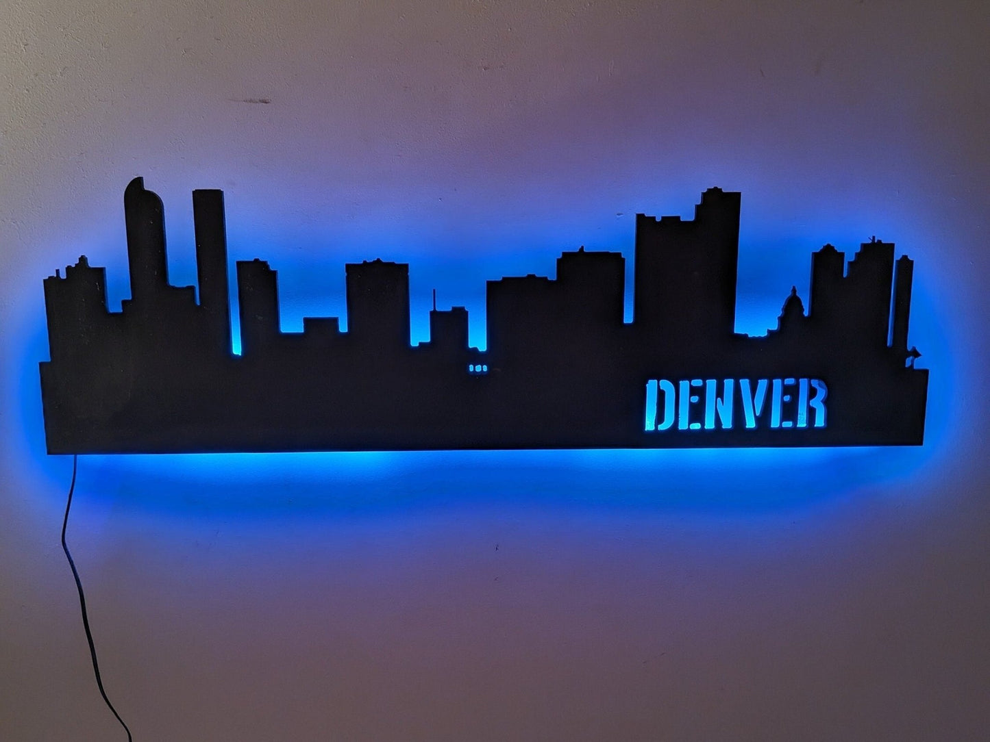 Denver Skyline LED Sign, Denver Wood Sign, Denver Sign, Denver Skyline Wall Art, Denver Gift, LED decoration, Custom Sign, Mile High City - TitanOakDecor