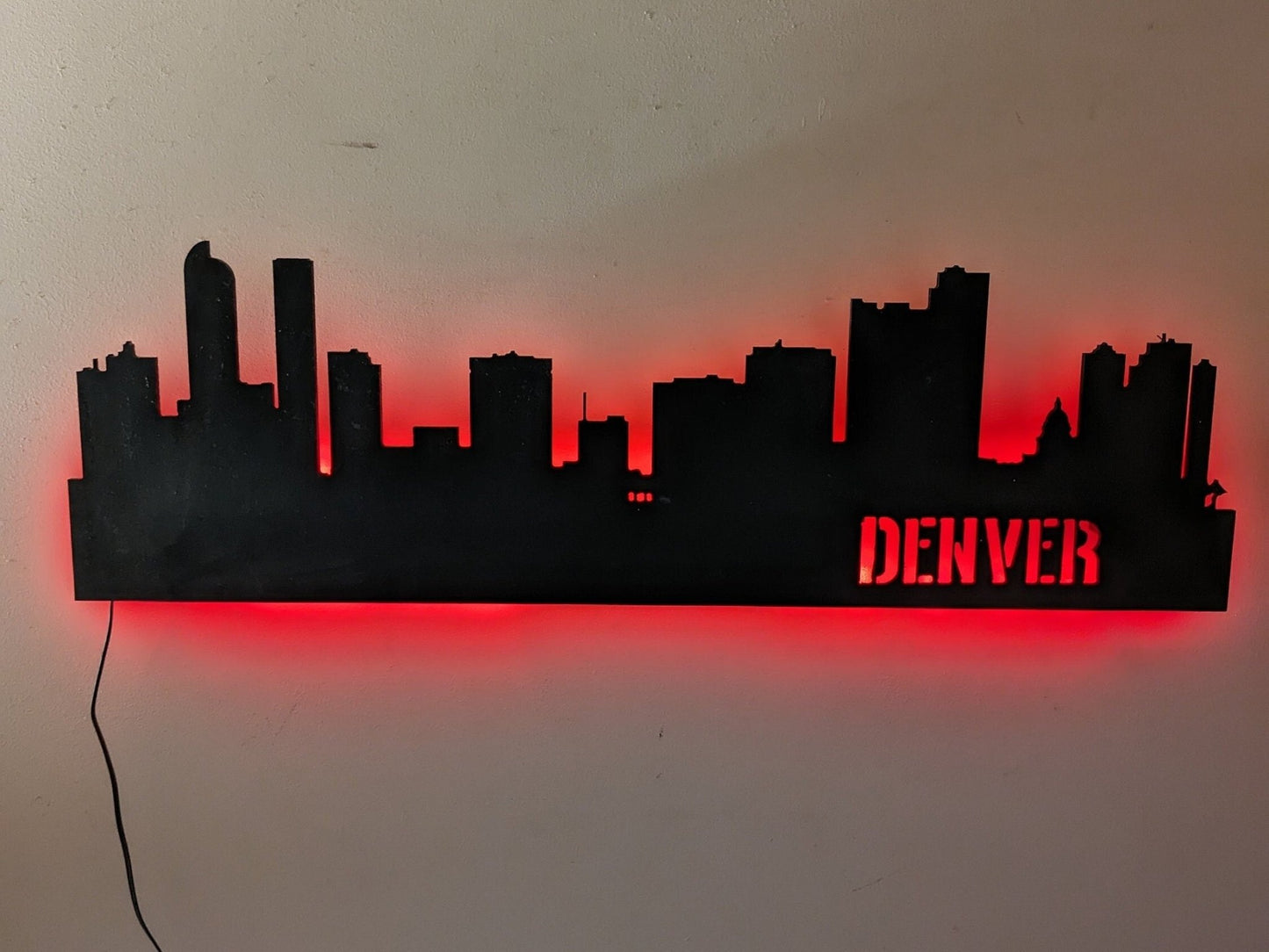 Denver Skyline LED Sign, Denver Wood Sign, Denver Sign, Denver Skyline Wall Art, Denver Gift, LED decoration, Custom Sign, Mile High City - TitanOakDecor