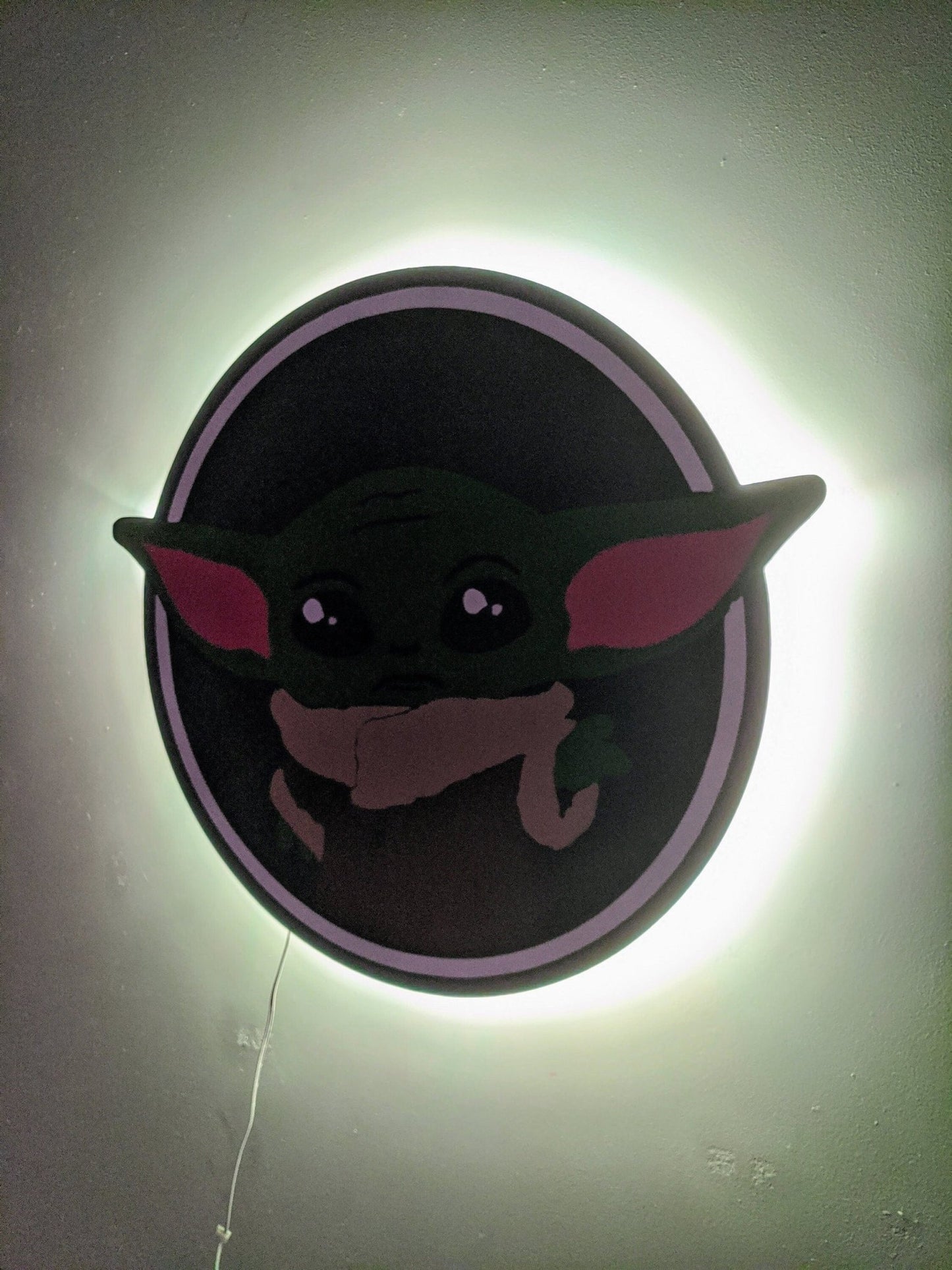Illuminated Baby Yoda LED Wall Art, Glow in the dark wall art, Game Room Decor, Nerdy Decor, LED decoration, Custom Sign Gift - TitanOakDecor