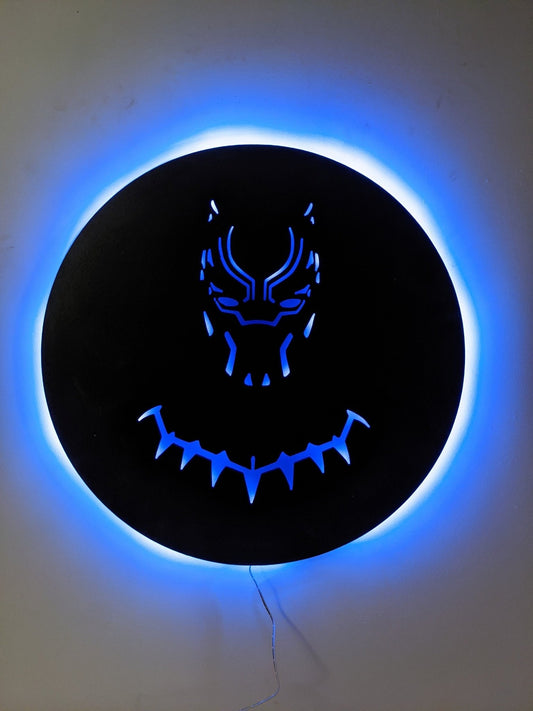 Illuminated Black Panther LED Wall Art, Glow in the dark wall art, Game Room Decor, Nerdy Decor, LED decoration, Custom Sign Gift - TitanOakDecor