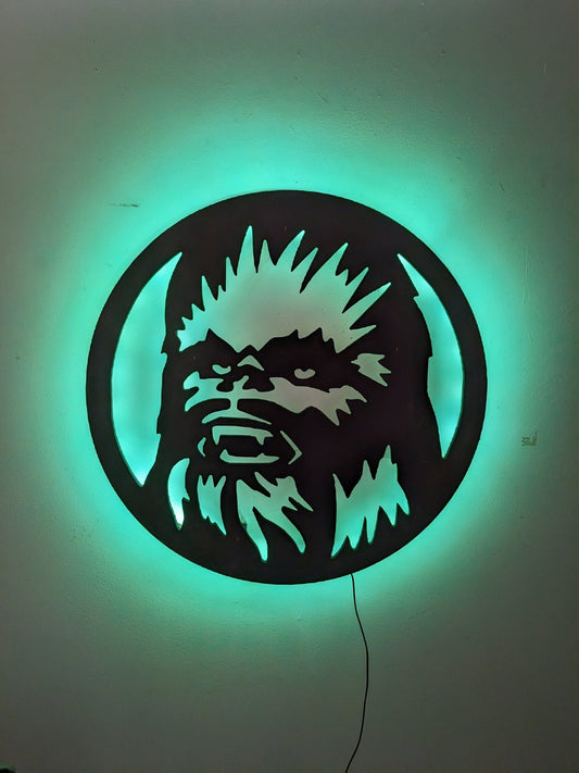 Illuminated Chewbacca LED Wall Art, Glow in the dark wall art, Game Room Decor, Nerdy Decor, LED decoration, Custom Sign Gift - TitanOakDecor