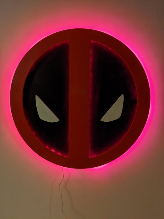Illuminated Deadpool Logo LED Wall Art, Glow in the dark wall art, Game Room Decor, Nerdy Decor, LED decoration, Custom Sign Gift - TitanOakDecor