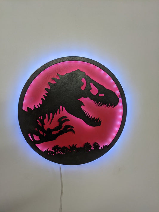 Illuminated Jurassic Park LED Wall Art, Glow in the dark wall art, Game Room Decor, Nerdy Decor, LED decoration, Custom Sign Gift - TitanOakDecor