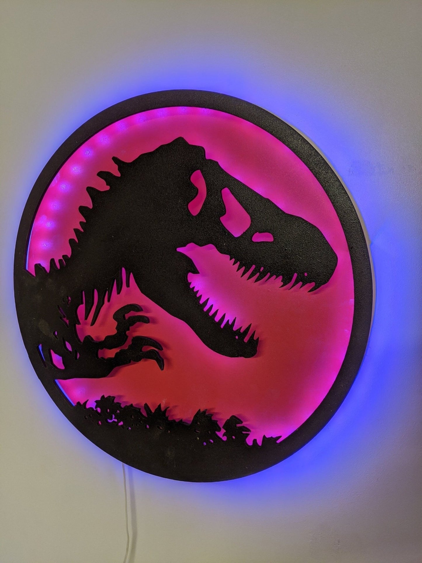 Illuminated Jurassic Park LED Wall Art, Glow in the dark wall art, Game Room Decor, Nerdy Decor, LED decoration, Custom Sign Gift - TitanOakDecor