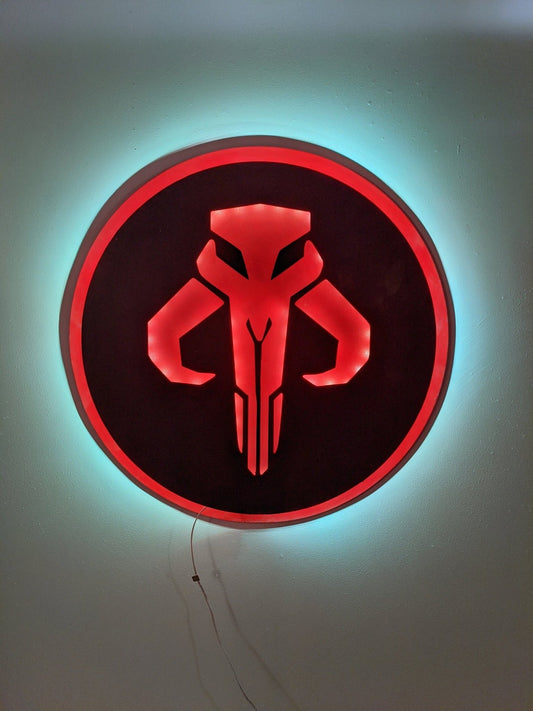 Illuminated Mandolorian Logo LED Wall Art, Glow in the dark wall art, Game Room Decor, Nerdy Decor, LED decoration, Custom Sign Gift - TitanOakDecor