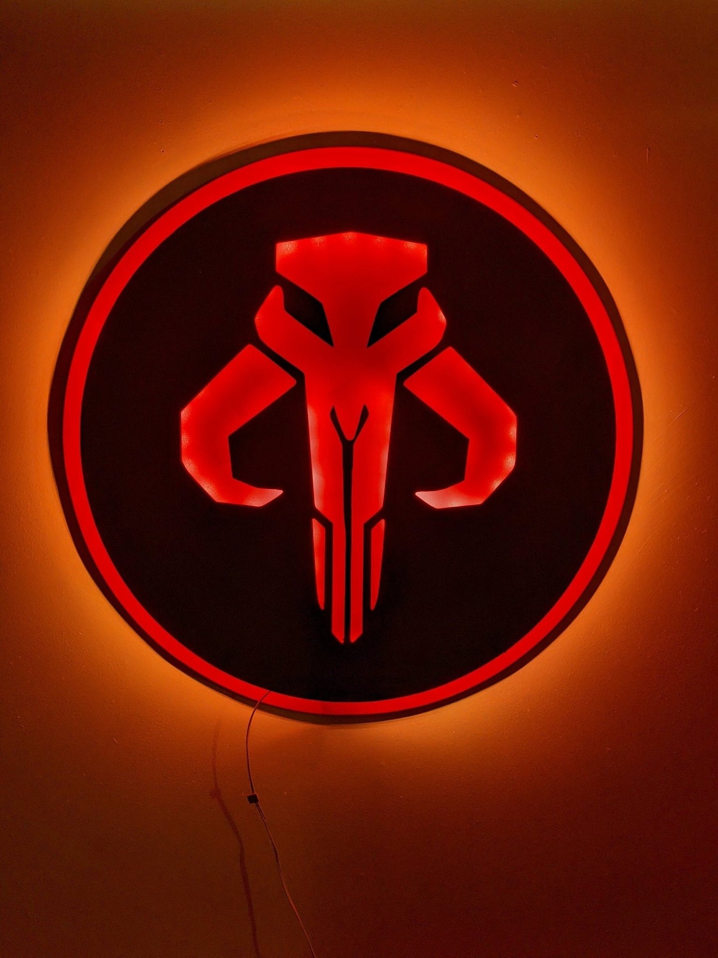Illuminated Mandolorian Logo LED Wall Art, Glow in the dark wall art, Game Room Decor, Nerdy Decor, LED decoration, Custom Sign Gift - TitanOakDecor