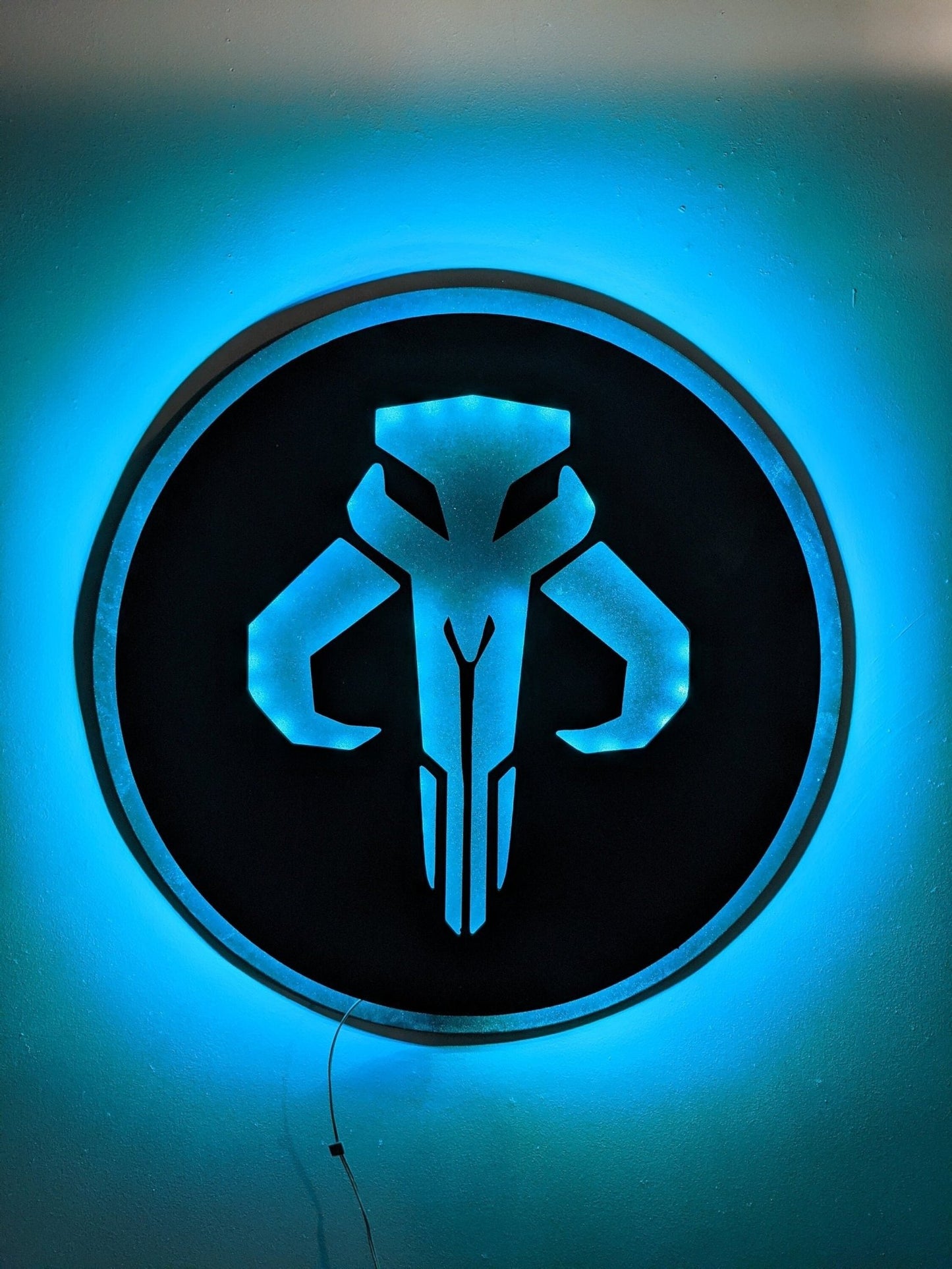 Illuminated Mandolorian Logo LED Wall Art, Glow in the dark wall art, Game Room Decor, Nerdy Decor, LED decoration, Custom Sign Gift - TitanOakDecor