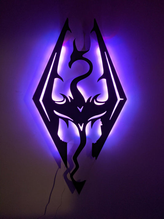 Illuminated Skyrim LED Wall Art, Glow in the dark wall art, Game Room Decor, Nerdy Decor, LED decoration, Custom Sign Gift - TitanOakDecor