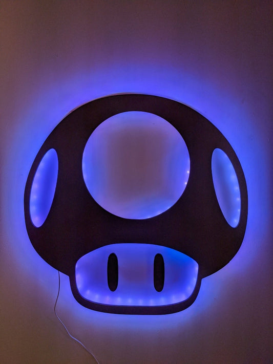 Illuminated Super Mario Mushroom LED Wall Art, Glow in the dark wall art, Game Room Decor, Nerdy Decor, LED decoration, Custom Sign Gift - TitanOakDecor