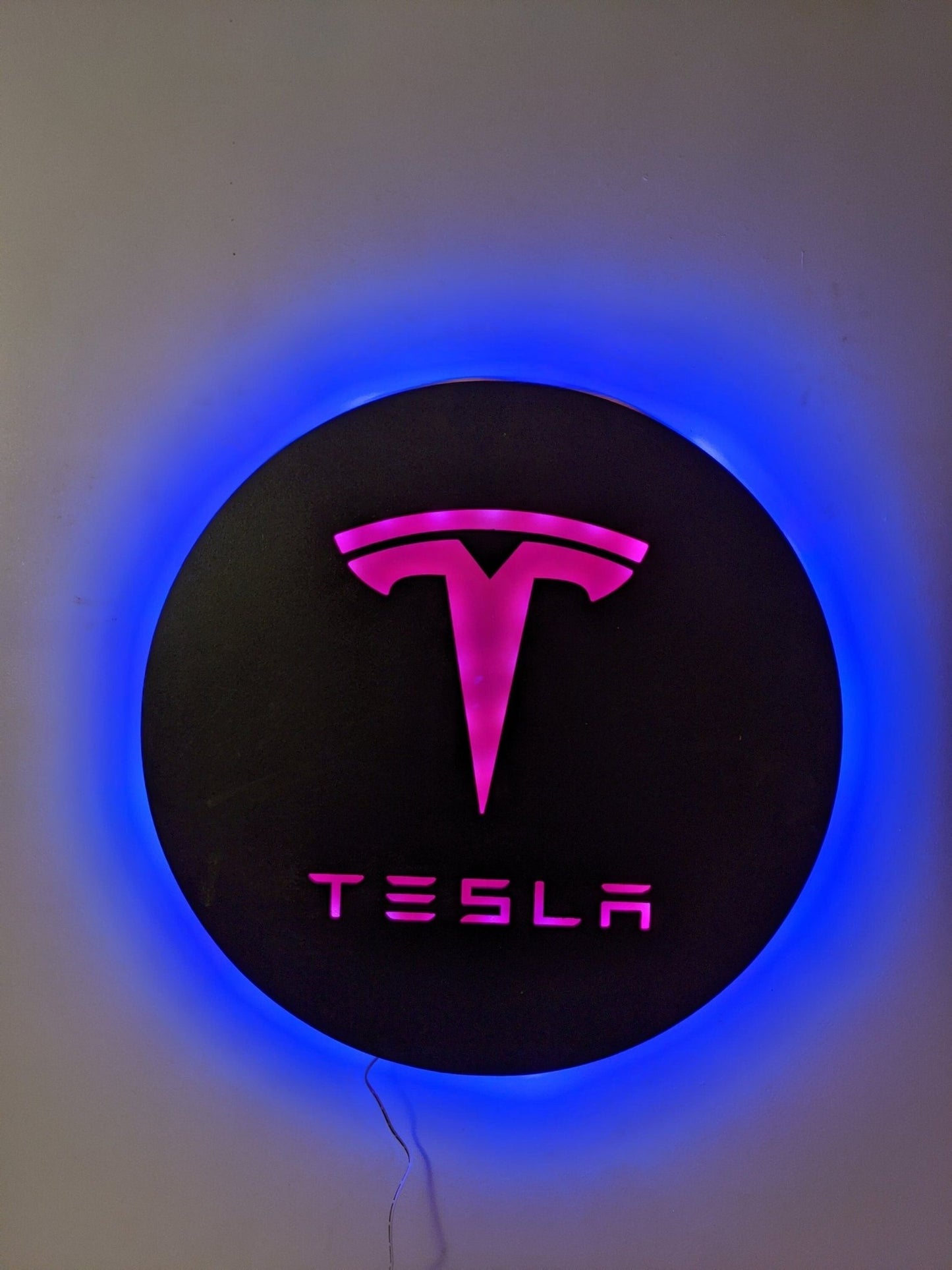 Illuminated Tesla Logo LED Wall Art, Glow in the dark wall art, Game Room Decor, Nerdy Decor, LED decoration, Custom Sign Gift - TitanOakDecor