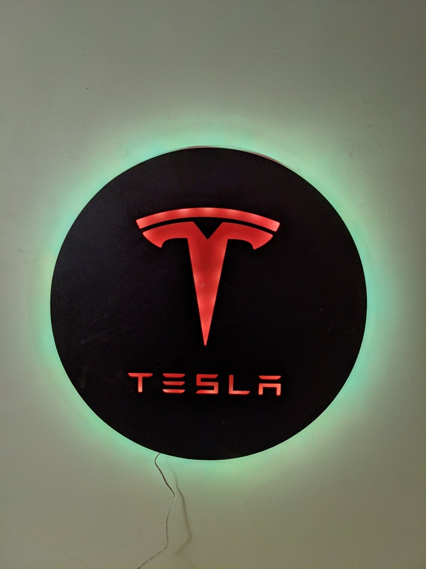 Illuminated Tesla Logo LED Wall Art, Glow in the dark wall art, Game Room Decor, Nerdy Decor, LED decoration, Custom Sign Gift - TitanOakDecor