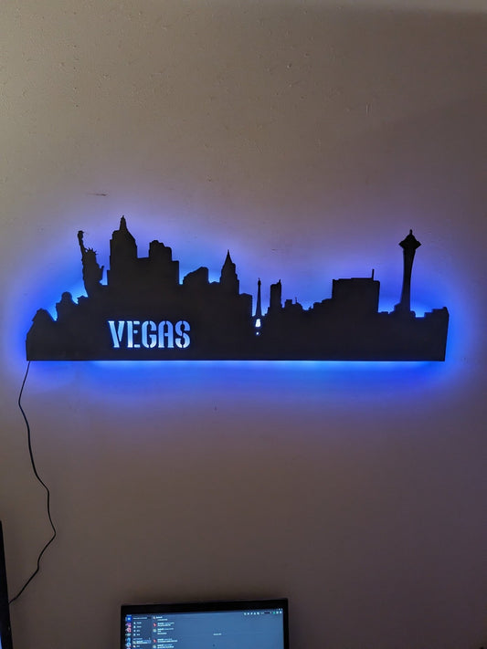 Las Vegas Skyline LED Sign, Las Vegas Wood Sign, Las Vegas Sign, Las Vegas Skyline Wall Art, Las Vegas Gift, LED decoration, Custom Sign - TitanOakDecor