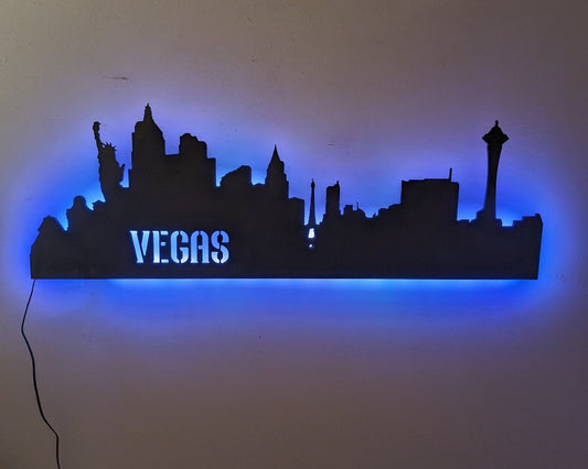 Las Vegas Skyline LED Sign, Las Vegas Wood Sign, Las Vegas Sign, Las Vegas Skyline Wall Art, Las Vegas Gift, LED decoration, Custom Sign - TitanOakDecor