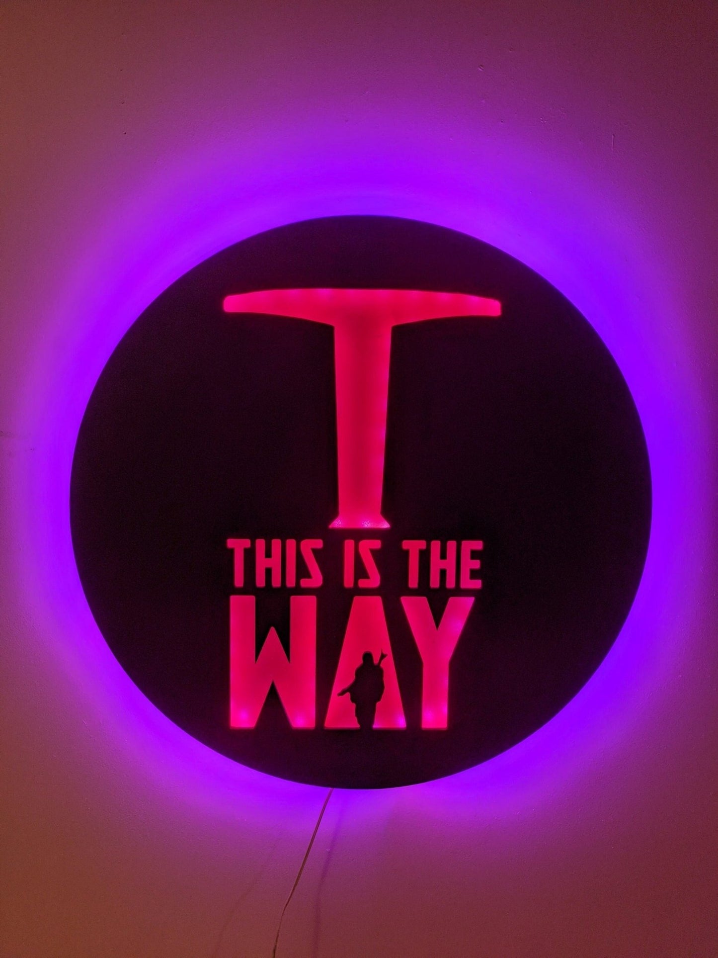 This is the Way Mandolorian Logo LED Wall Art, Glow in the dark wall art, Game Room Decor, Nerdy Decor, LED decoration, Custom Sign Gift - TitanOakDecor