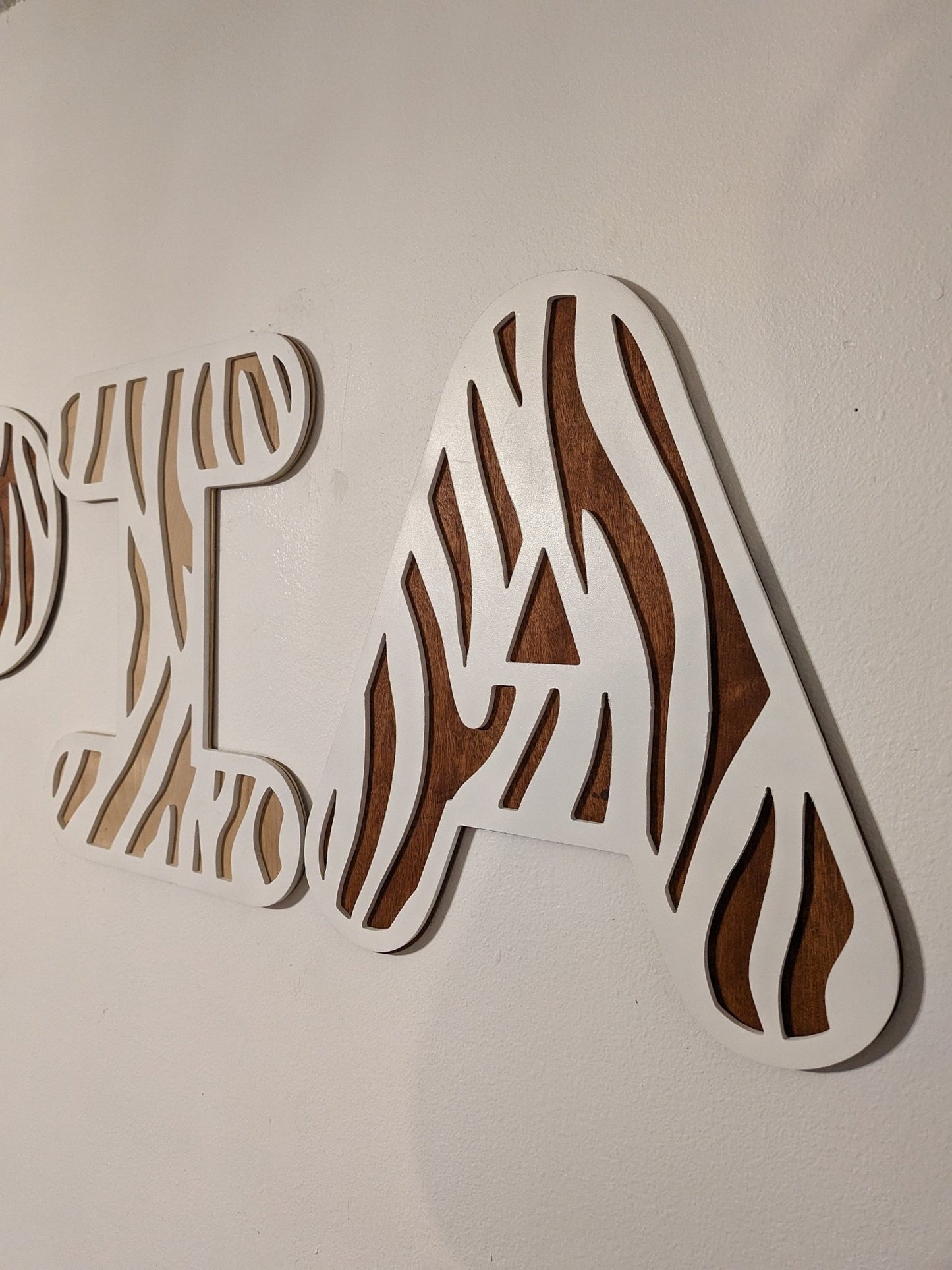 Zebra Name Sign, Zebra letters, Letter Nursery Sign, Zebra Decor, Nursery Decor, Boho Name Sign, Alphabet Bedroom Sign - TitanOakDecor