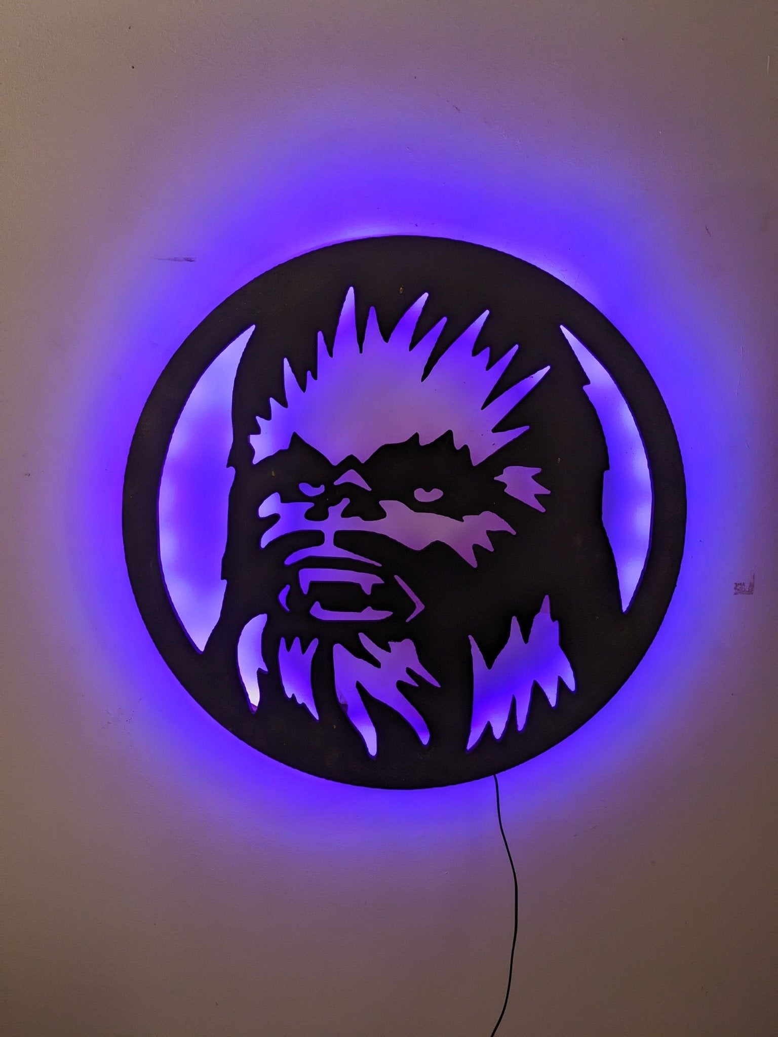 Illuminated Chewbacca LED Wall Art, Glow in the dark wall art, Game Room Decor, Nerdy Decor, LED decoration, Custom Sign Gift - TitanOakDecor