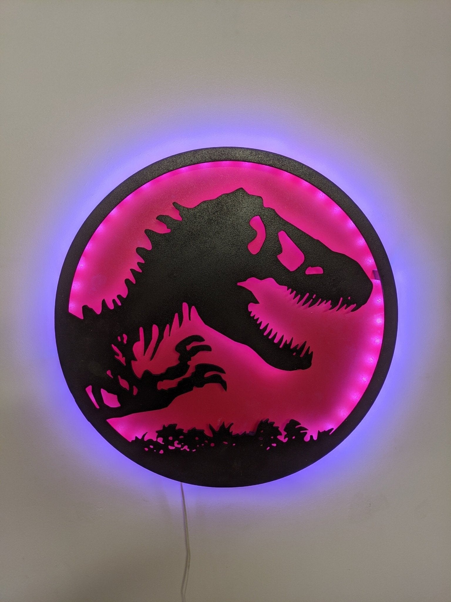 Illuminated Jurassic Park LED Wall Art, Glow in the dark wall art, Game Room Decor, Nerdy Decor, LED decoration, Custom Sign Gift - TitanOakDecor