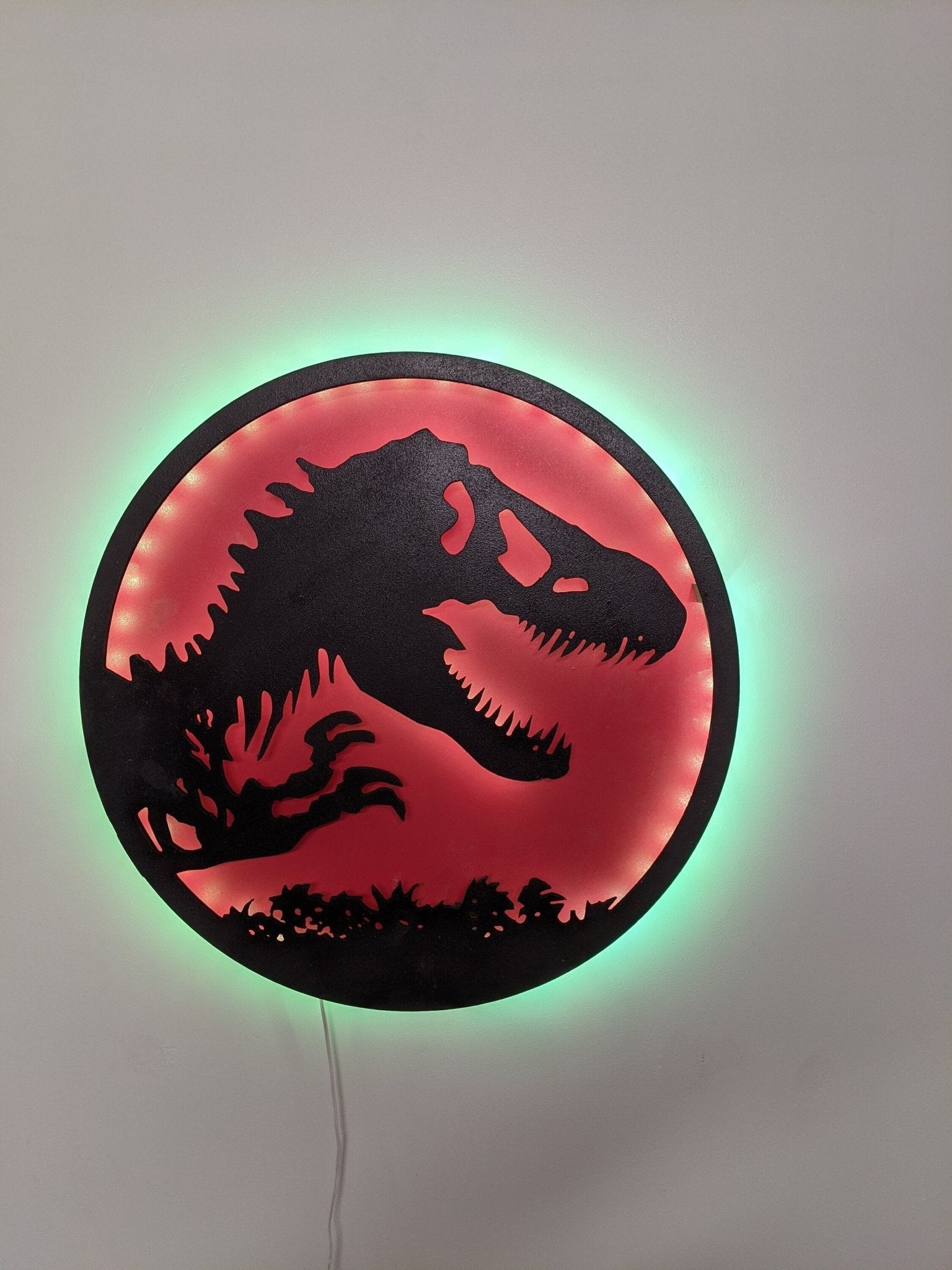 Illuminated Jurassic Park LED Wall Art, Glow in the dark wall art, Game Room Decor, Nerdy Decor, LED decoration, Custom Sign Gift - TitanOakDecor