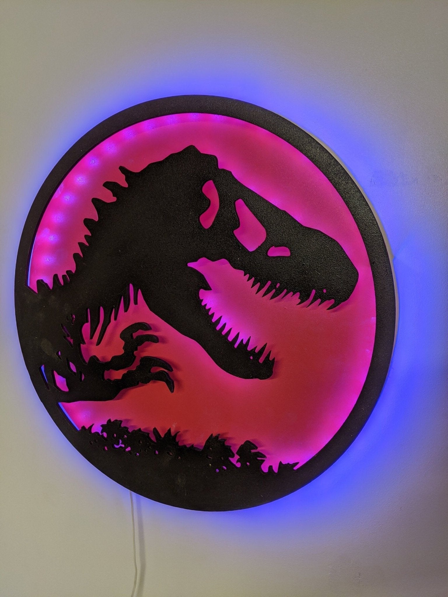 Illuminated Jurassic Park LED Wall Art, Glow in the dark wall art, Game Room Decor, Nerdy Decor, LED decoration, Custom Sign Gift - TitanOakDecor