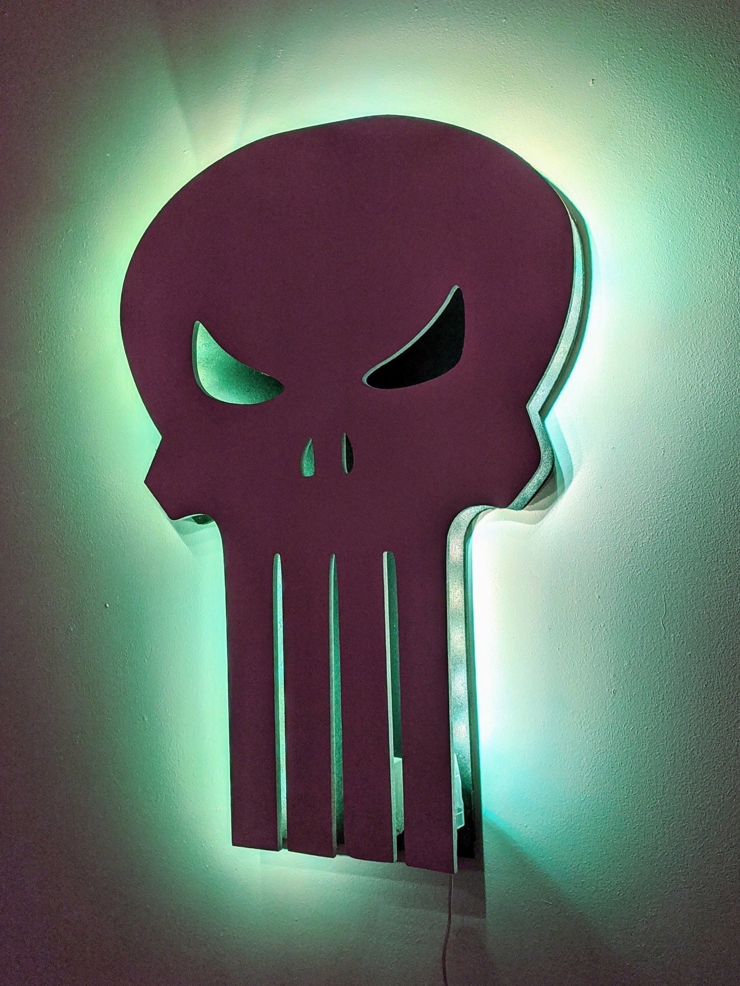 Two Color Punisher Logo LED Wall Art, Glow in the dark wall art, Game Room Decor, Nerdy Decor, LED decoration, Custom Sign Gift - TitanOakDecor