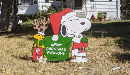 Snoopy and Woodstock Christmas Santa Yard Art - TitanOakDecor