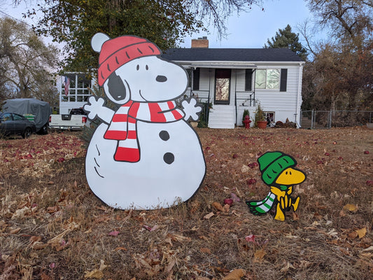 Snoopy and Woodstock Christmas Snowman Yard Art - TitanOakDecor